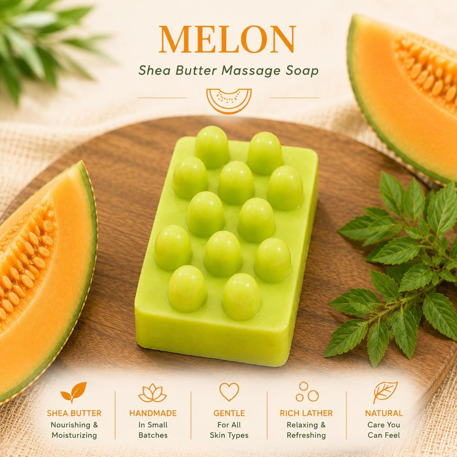 Melon — käsitsi valatud massaažiseep, 105 g